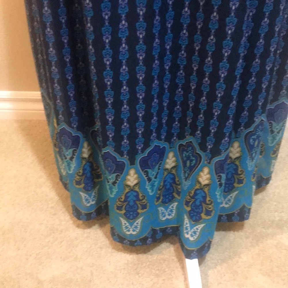 Mossimo Navy Blue/Turquoise/Gold Sleeveless V-Neck Elastic Waist Maxi Dress-M - Picture 6 of 13